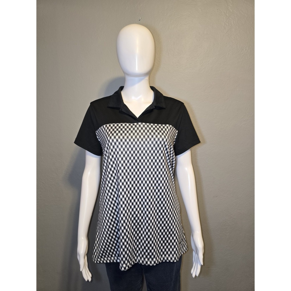 NWT Nike Golf Tour Performance Dri Fit Black & White Diamond Polo Athletic Sz L